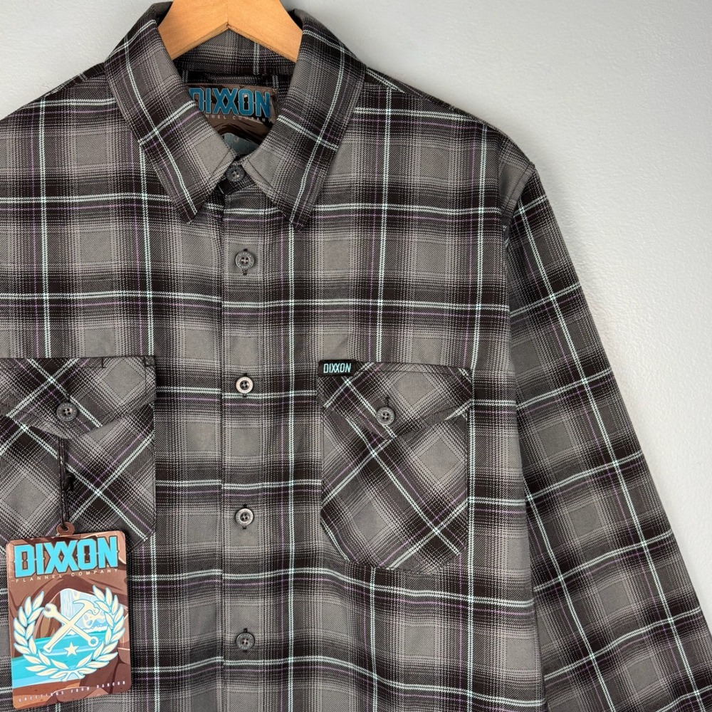 NEW Dixxon The Grotto Men's Large Gray Plaid Long Sleeve Button Up Flannel Shirt